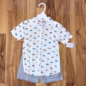 Carter’s button up shirt and shorts
